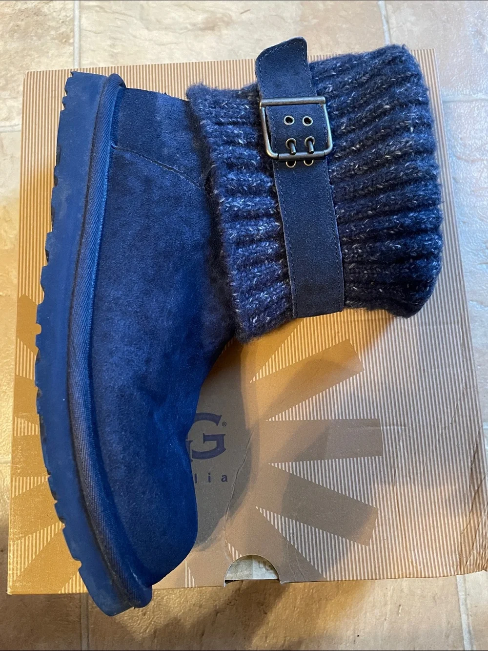 UGG Navy Knit Cuff Suede Winter Boots